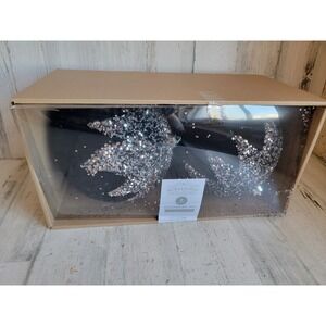 Wonder shop large‎ 7 inch black glitter silver ball ornament Xmas set
